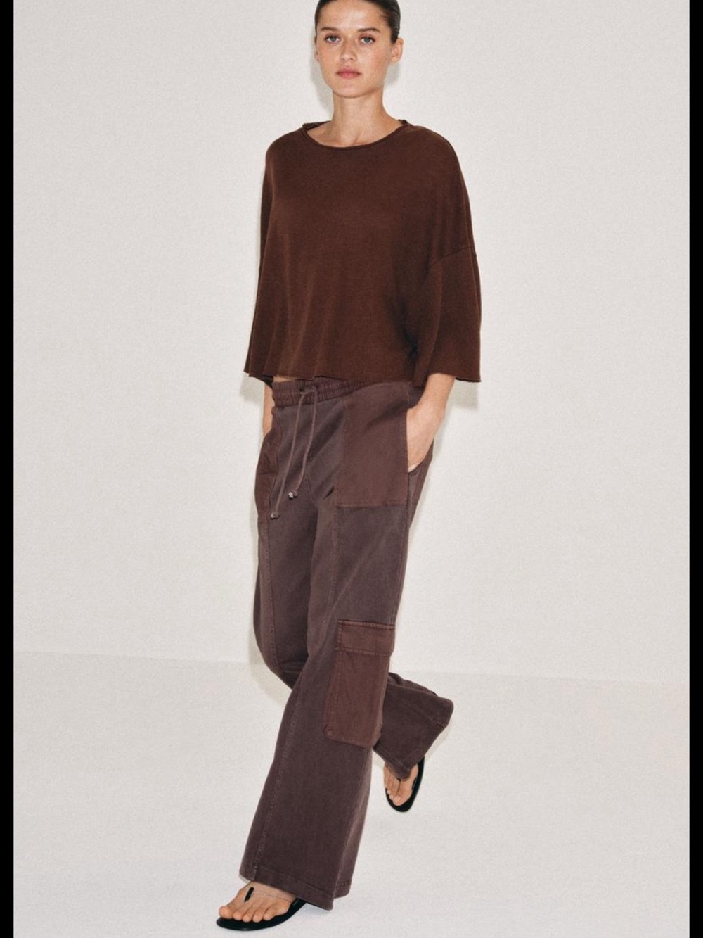Zara Brown Cargo Wide-Leg Pants